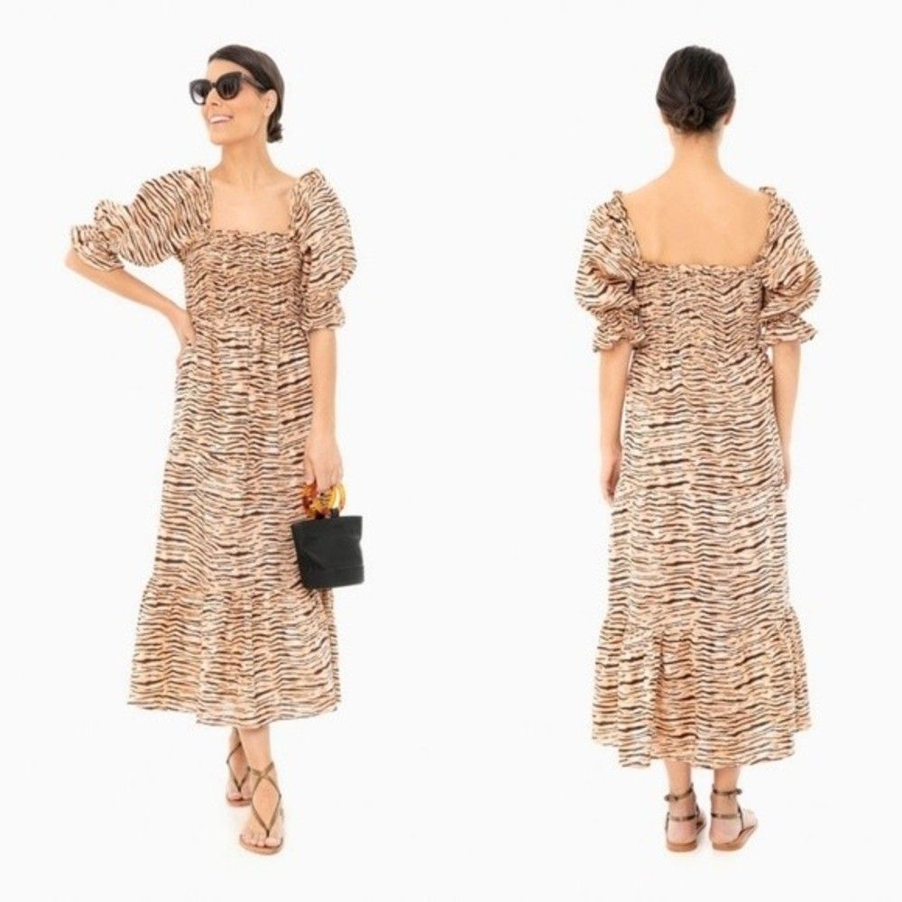 Faithful The Brand De Christin Midi Dress in the Wyldie Animal Print Linen